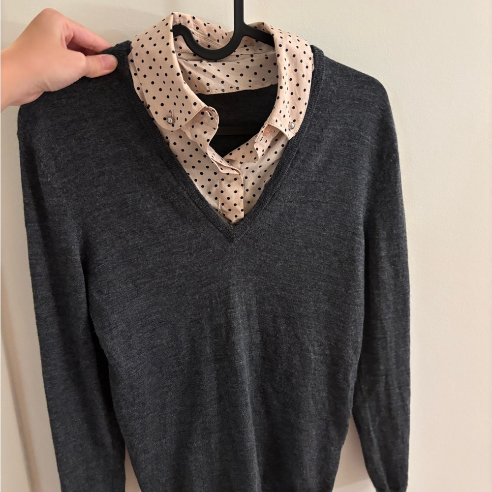 Tory Burch Gray V-Neck Sweater